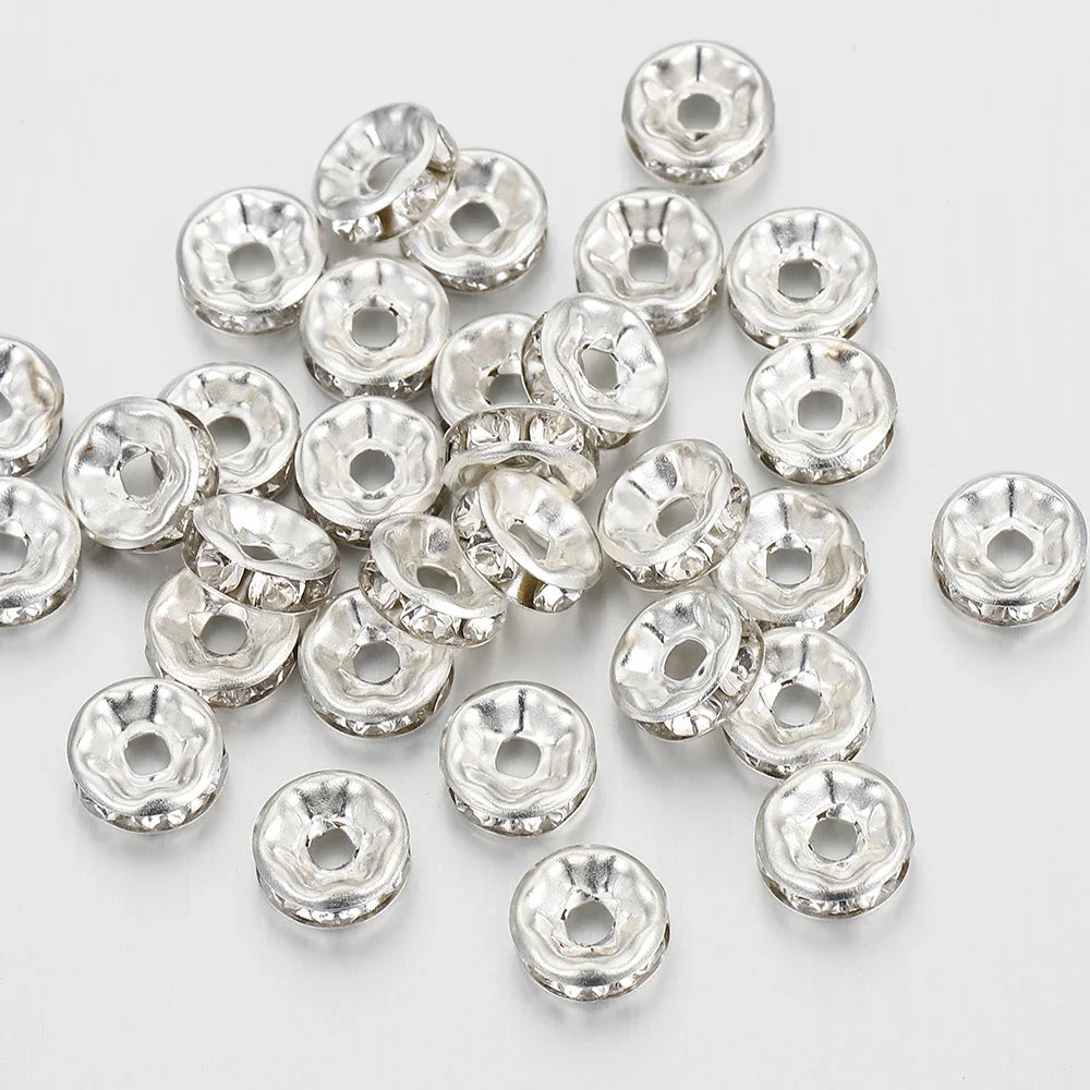 100pcs Silver Color Crystal Rhinestone Spacer Loose Beads Jewelry