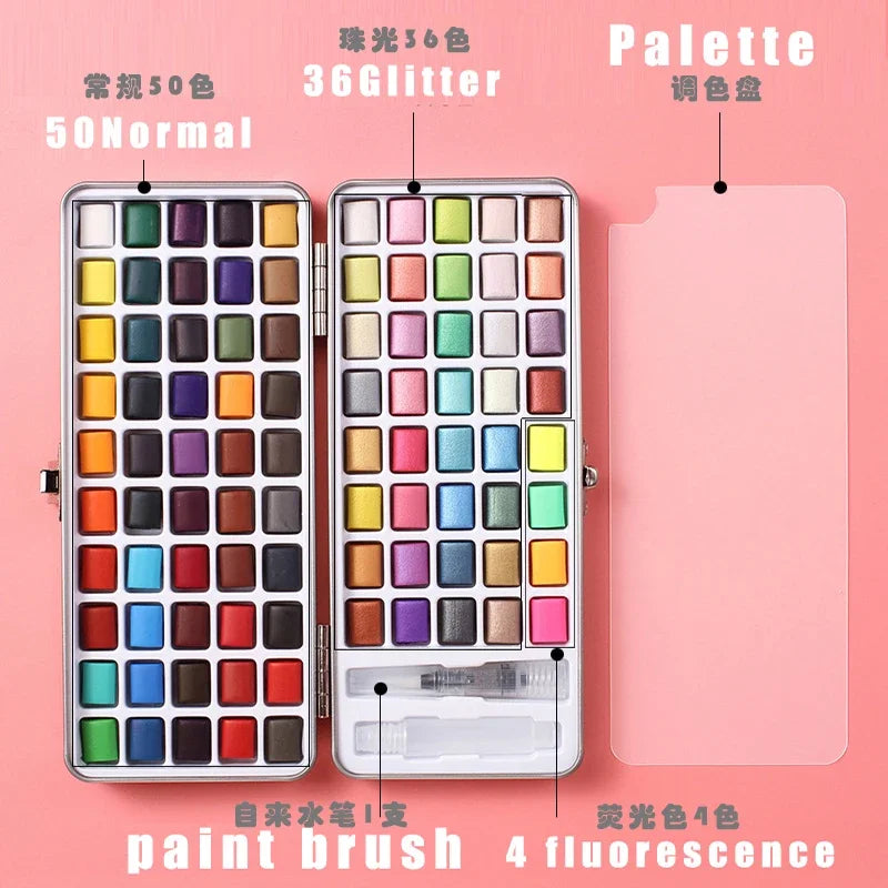 50/90 Color Solid Watercolor Paint Set , Metal Box