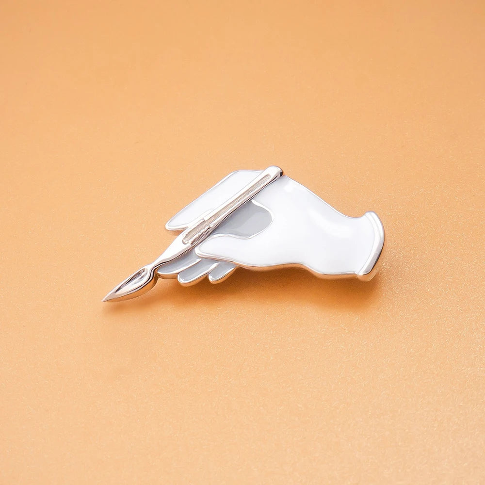 White Gloves with Scalpel Surgical Brooch Pins  Medical Jewelry for Surgeon Doctor Nurse