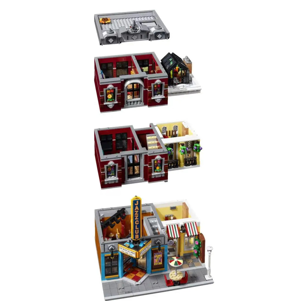 Creating Jazz Club Expert Pizza Shop House Building Blocks Street View Toys Christmas gift
