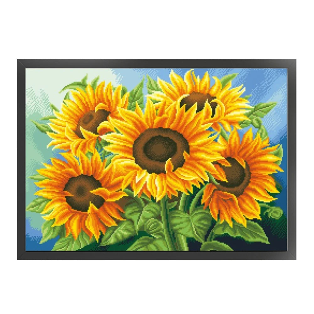 Full Embroidery Beads Printed 11CT Sunflower Cross Stitch Kit Art Decor 65x50cm