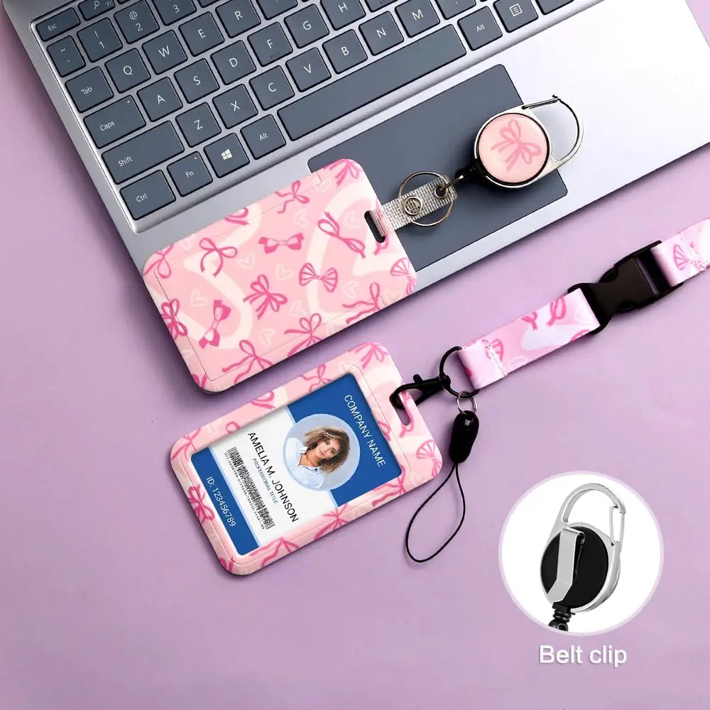 Lanyards for ID Badge Holder for Women Cute, Teacher Lanyard with ID Holder Clip, Retractable Keychain Badge Reel Heavy Duty,