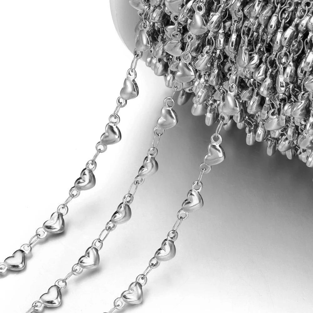 1Meter 4mm 5mm Stainless Steel Gold Color Love Heart Link Chain