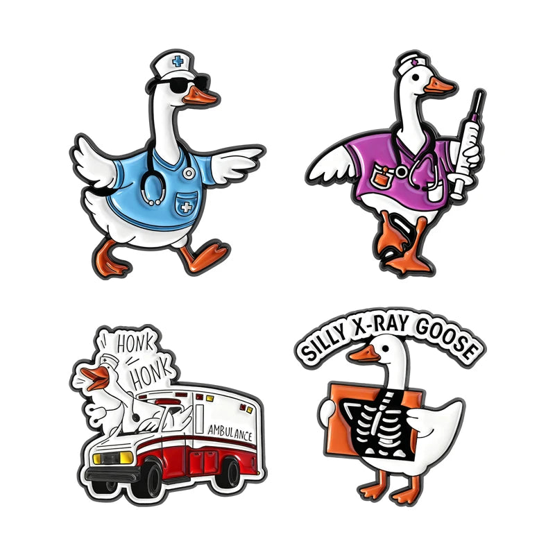 Medical Goose Brooch Enamel Pin Goose Doctor Stethoscope Syringe Silly X-Ray Goose Brooches Lapel Badge Jewelry Gift for Friends