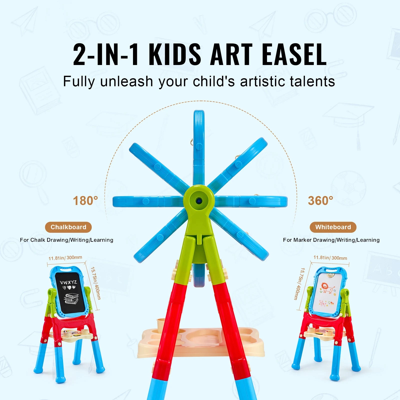 Children Magnetic Drawing Board with Chalkboard Art Easel