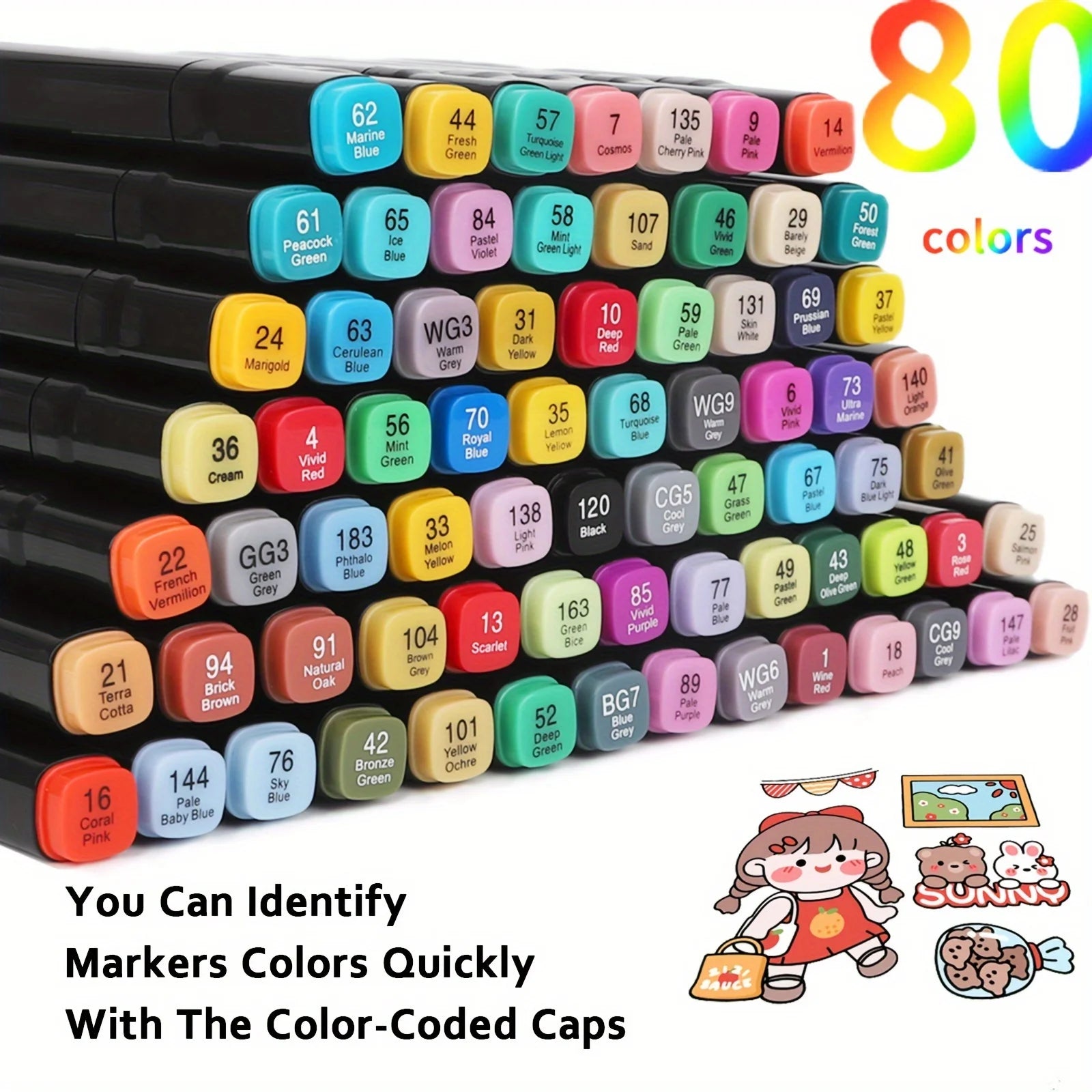 80 Dual Brush Tip Permanent Art Markers, Coloring.