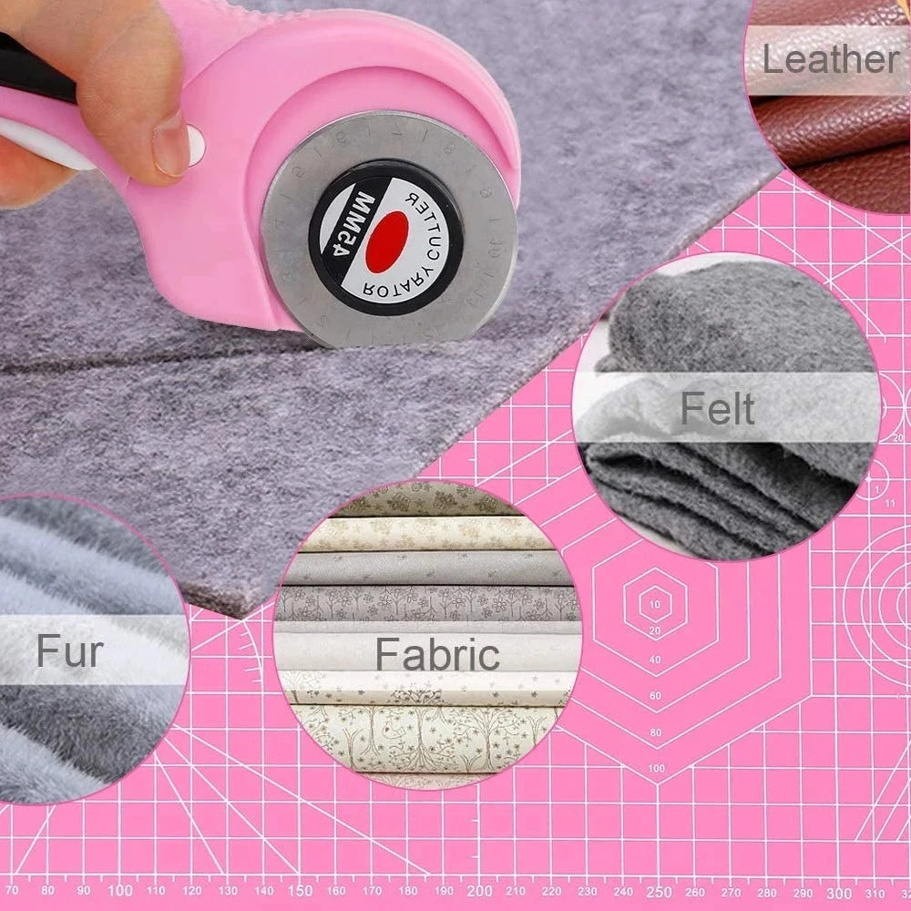 45mm Rotary Cutter with 5pcs Replacement Blades & Sewing Clips & Fabric Marker Pen