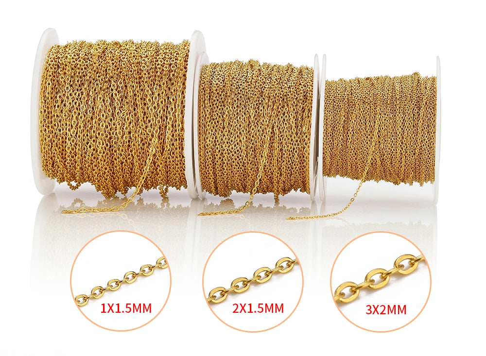 10 Meters Stainless Steel Chain,Gold&Steel Color Link for DIY Jewelry Making