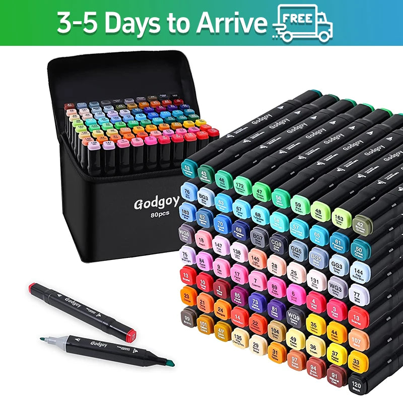 80 Dual Brush Tip Permanent Art Markers, Coloring.
