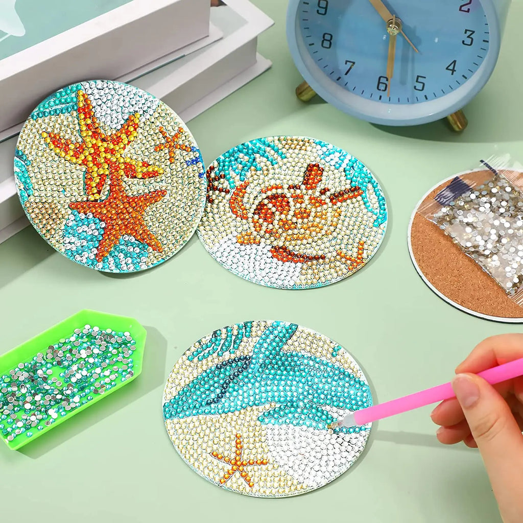 8pc/Sets DIY Diamond Art Coaster Kits for Adults, Kids and Beginners.