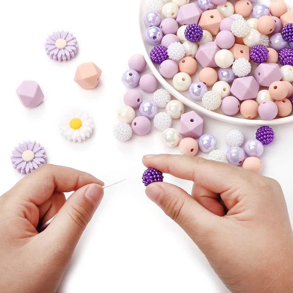 70Pcs Daisy Silicone Bead Set Multi-Shape for Pens Lanyard Keychain Bracelet Making