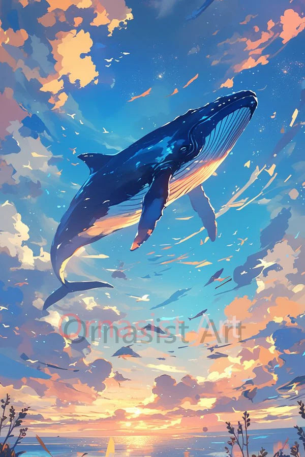 100% 5D DIY Fairy Dust Drill Diamond Painting Whale Full Crystal Diamond Mosaic Art.