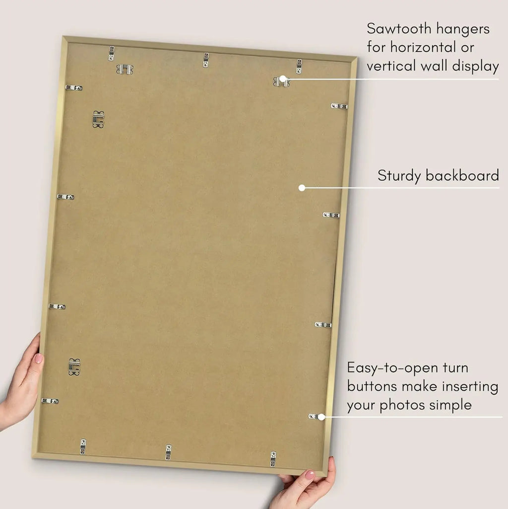 28x40 Poster Frame with Plexiglass - Thin Border Gold Frame for Wall - Display 24x36 or 28x40 Photos