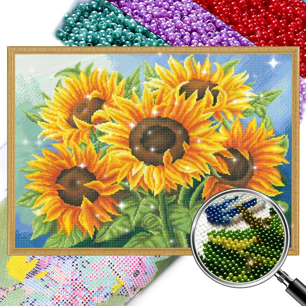 Full Embroidery Beads Printed 11CT Sunflower Cross Stitch Kit Art Decor 65x50cm