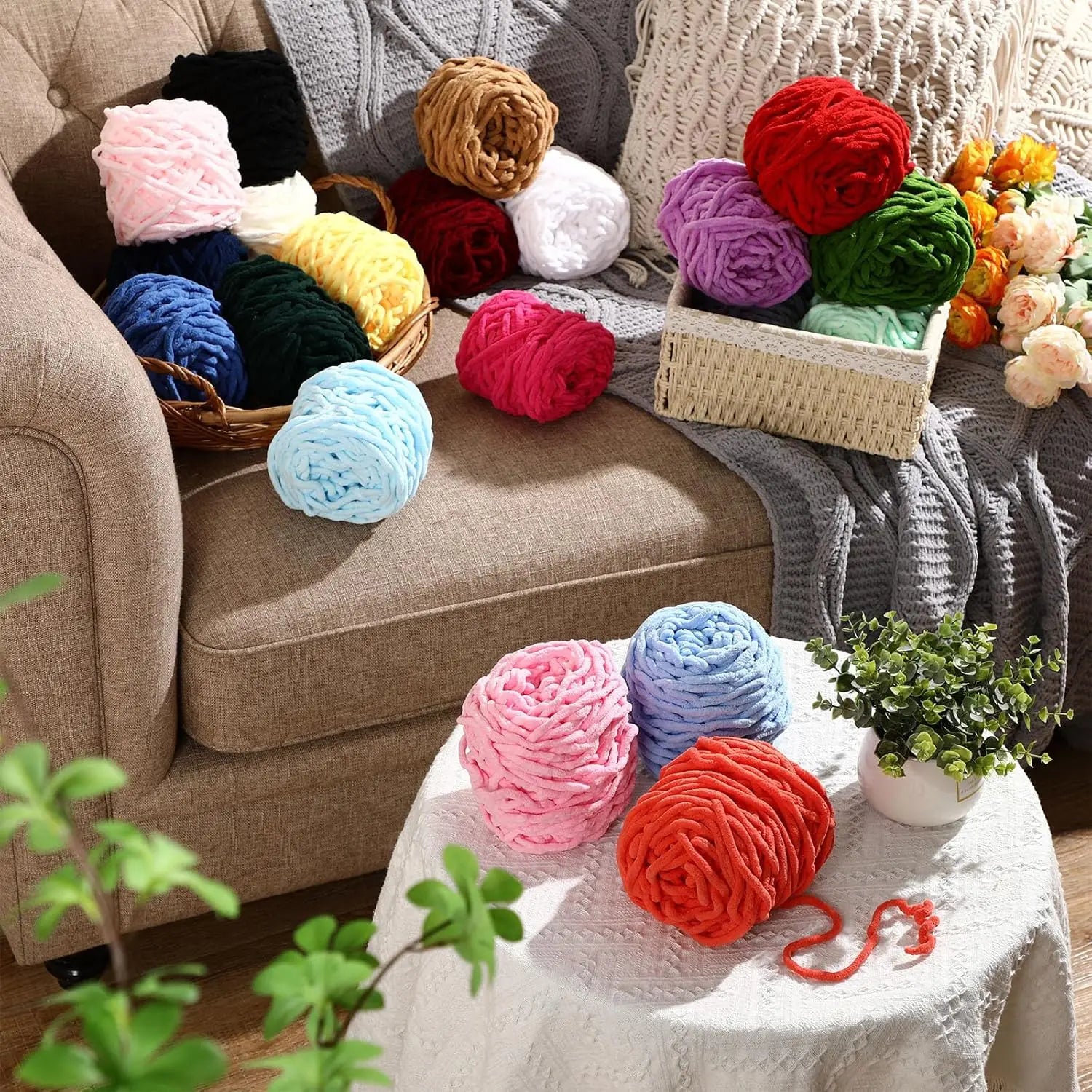 Multicolored Bulky Chenille Yarn for Crocheting