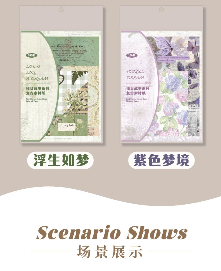 100Pcs/Pack Past Stories Vintage Series Scrapbooking Material