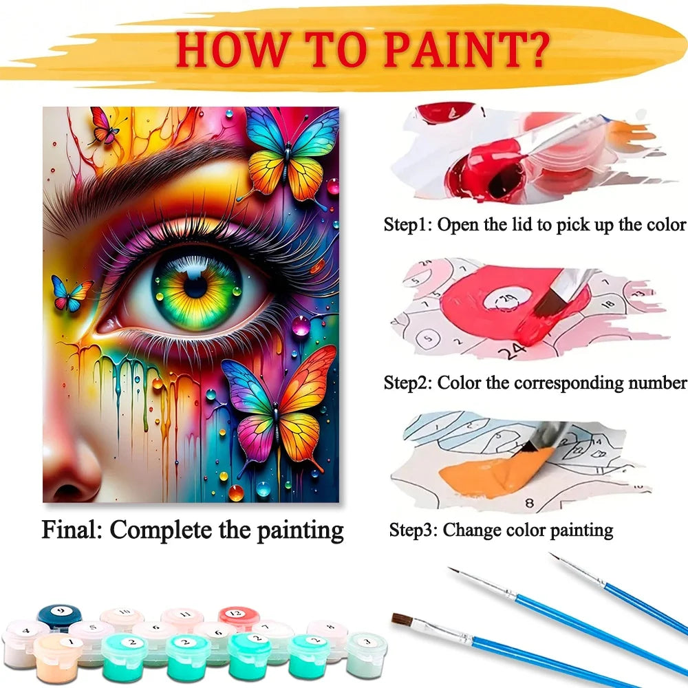 Eye Portrait Diy Art Paint By Numbers Butterfly