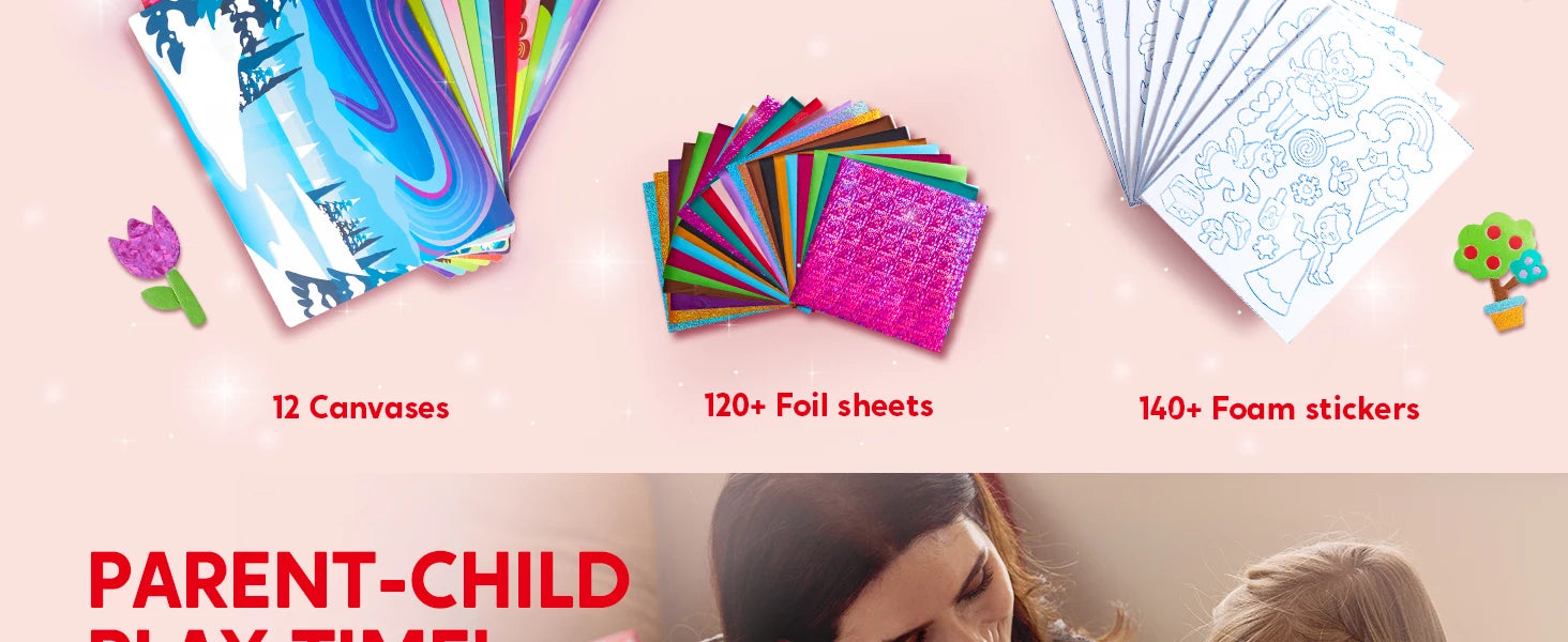 Foil Art Kit Arts & Crafts Supplies Mess Free Coloring Foil Foam Stickers Creative Travel Toys for Kid Birthday Gifts