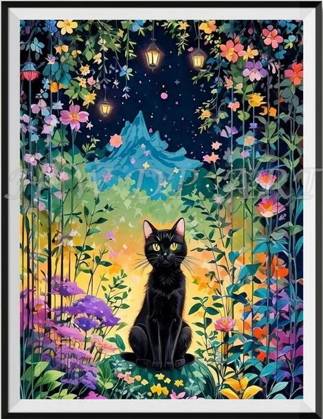 100% Fairy Dust Diamond Painting Kits Black Cat Square Diamond Embroidery