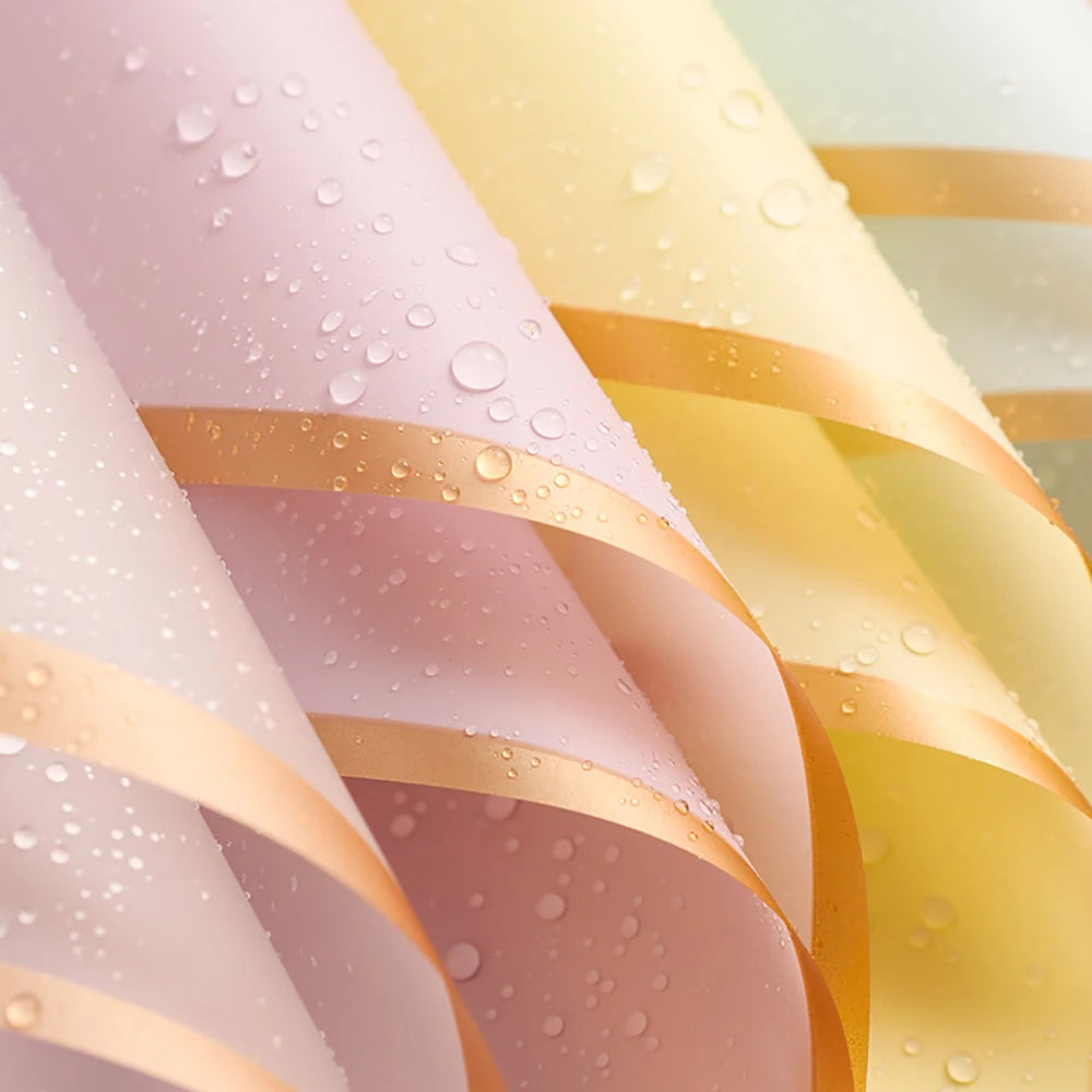 10 Sheets Flower Wrapping Paper with Golden Edges, Waterproof.