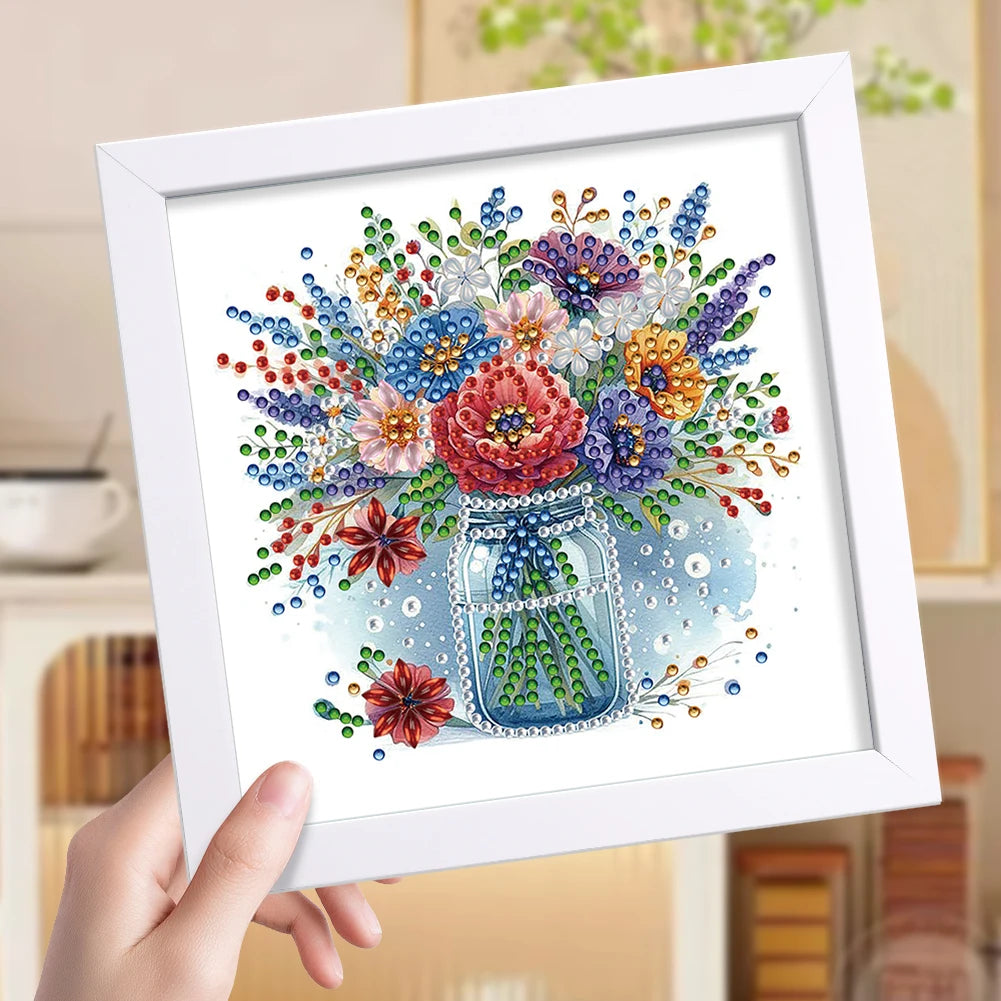 18x18cm Flower 5D DIY Special Shape Crystal Partial Diamond Painting Kit with Frame