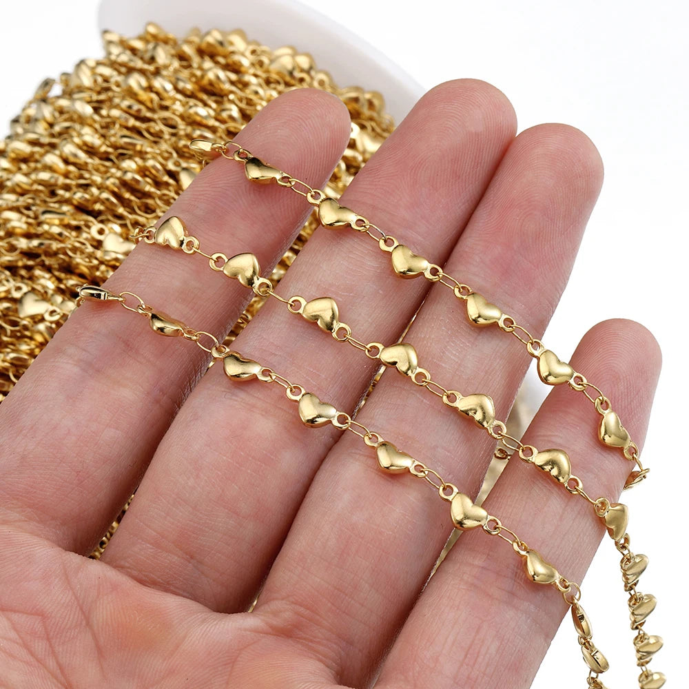 1Meter 4mm 5mm Stainless Steel Gold Color Love Heart Link Chain