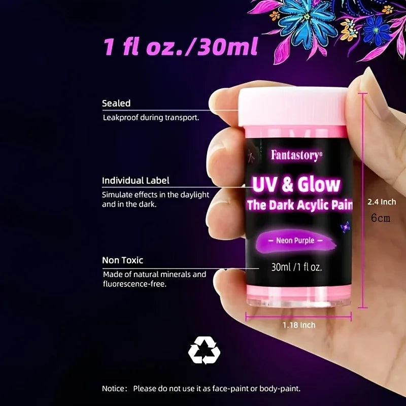 10pcs Glow in the Dark Acrylic Paints, Waterproof Craft Supplies