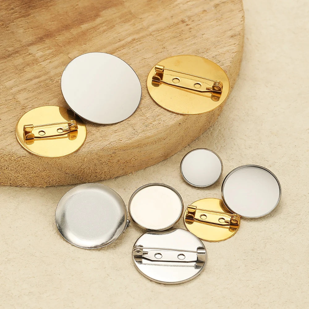10pcs Stainless Steel Gold Brooches  Cameo Settings Bezel Disc Base Blank Tray