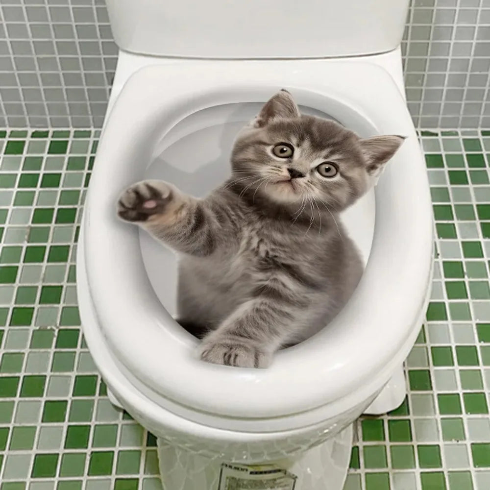 Vivid 3d Hole Cat Dog Animal Toilet Stickers Home Decoration, Diy Washroom Pvc Posters Kitten Puppy Cartoon Wall Art Decals