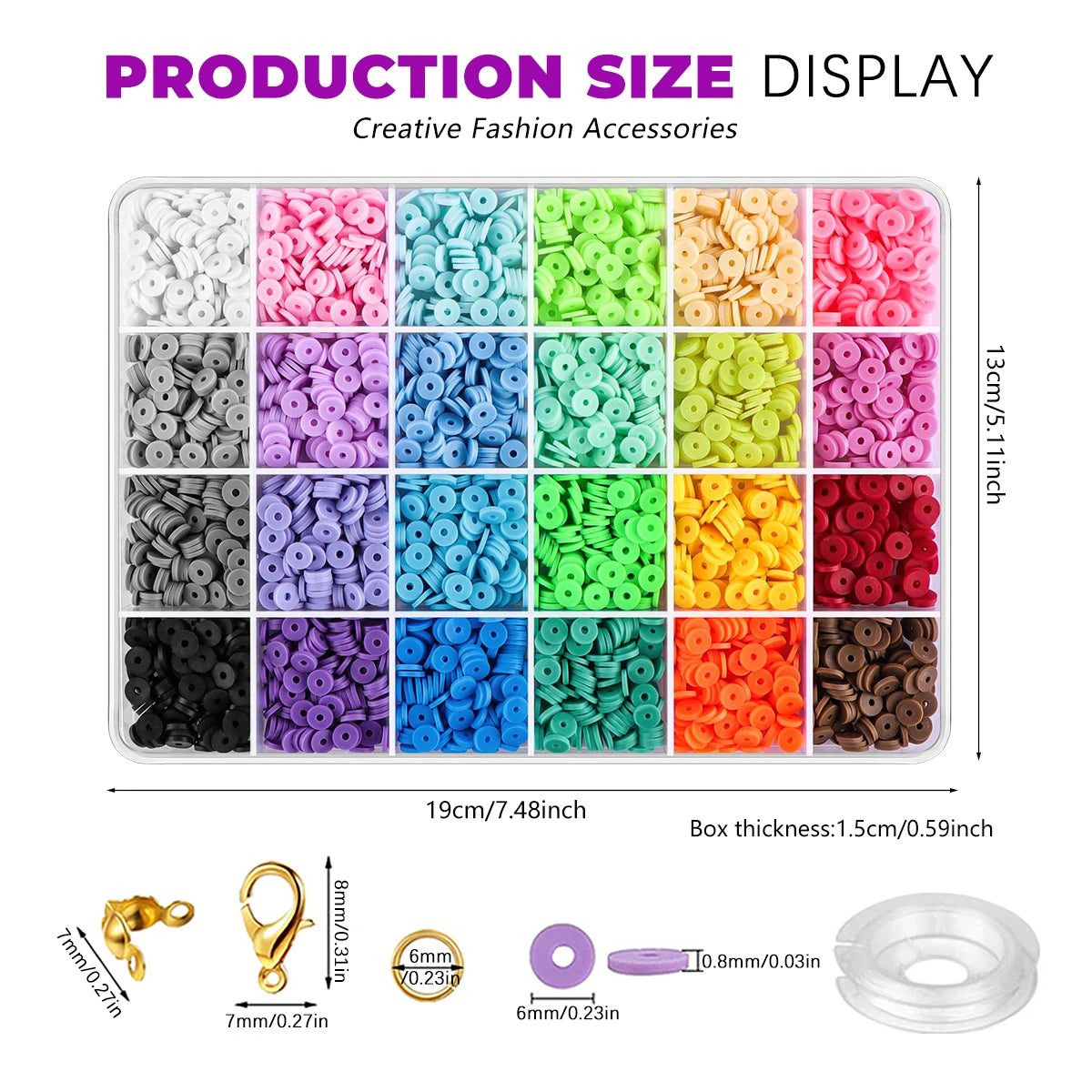 2400pcs clay bead set, DIY jewelry-making set with lobster clasp elastic thread