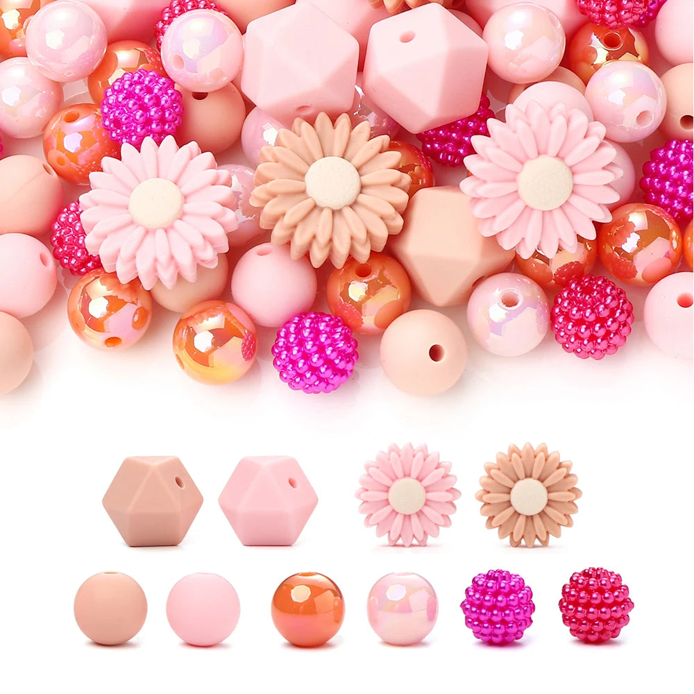 70Pcs Daisy Silicone Bead Set Multi-Shape for Pens Lanyard Keychain Bracelet Making