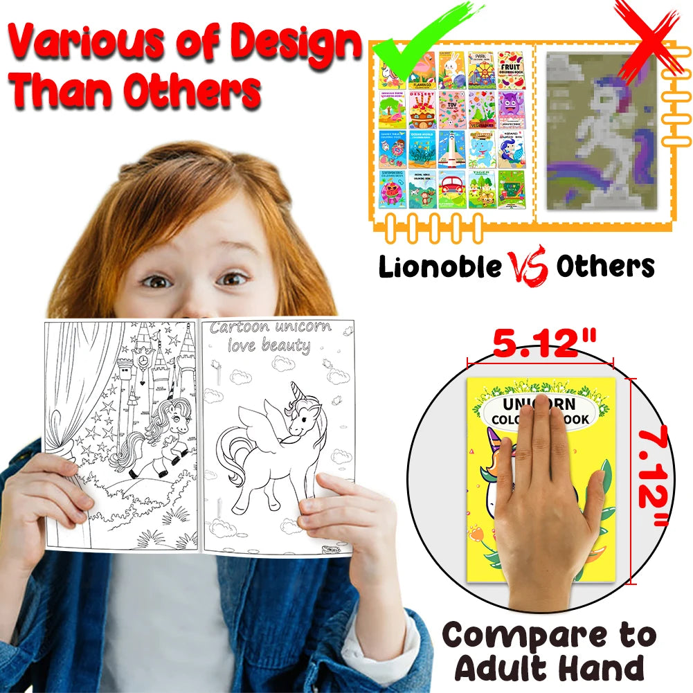 20 Pack Coloring Books for Kids with 20 Stacking Crayons Set, Ages 2-4-8-12 Small Activity Book