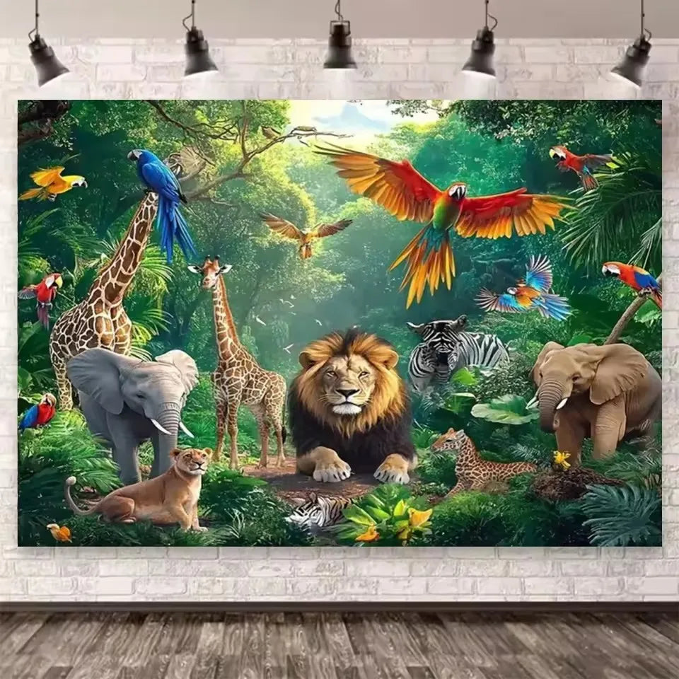 Jungle Forest Paradise Large Size, 5D Elephant Lion Giraffe Diamond Painting, Embroidery.