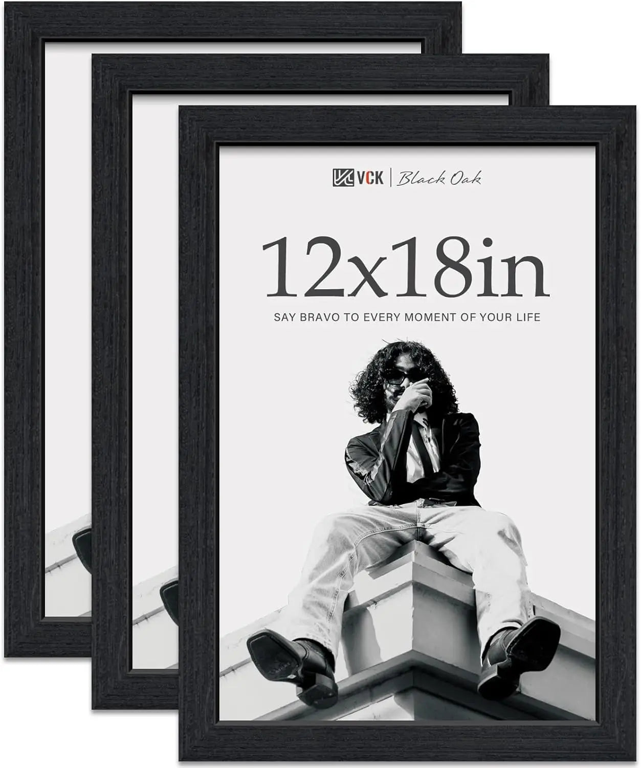 12x18 Black Oak Poster Frame 3-Pack, Natural Grain Solid Wood Picture Frame for Wall Gallery Display