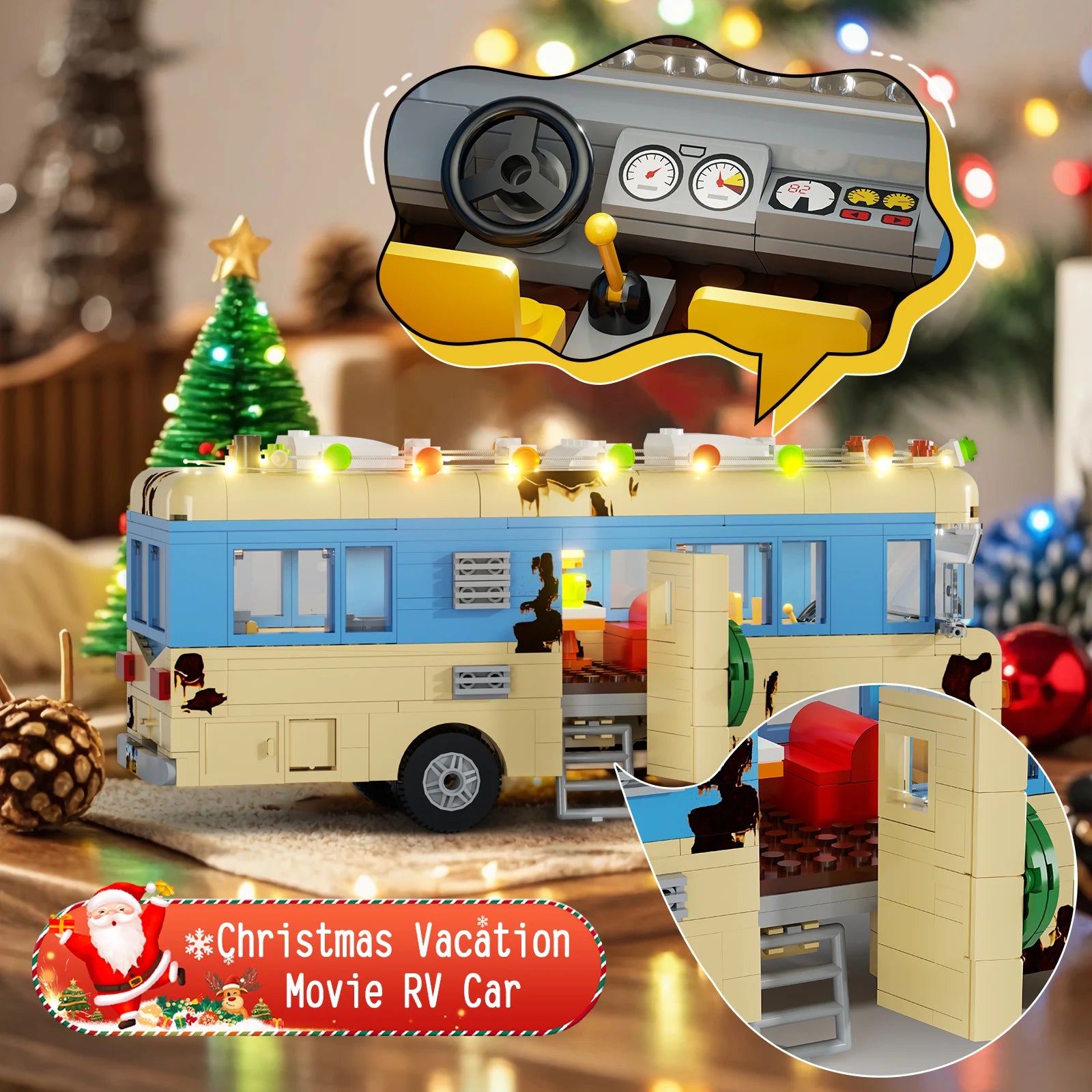 Christmas Vacation RV Building Block Set - Movie Replica Cousin Eddie Car | Nostalgic Collection & Family DIY | Christmas Gift