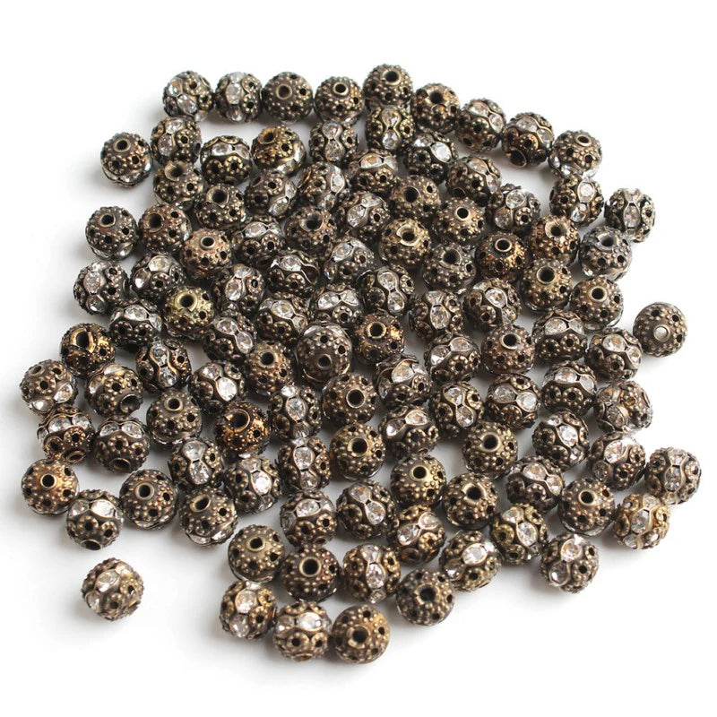 50pc/Lot 6mm 8mm 10mm AB Color  Rhinestone Ball Shape Loose Beads Metal Crystal Beads