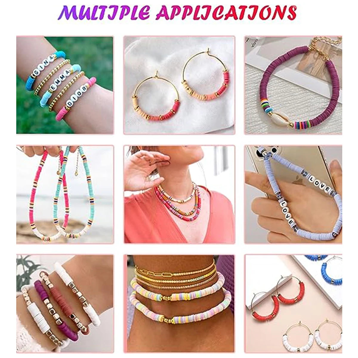 2400pcs clay bead set, DIY jewelry-making set with lobster clasp elastic thread
