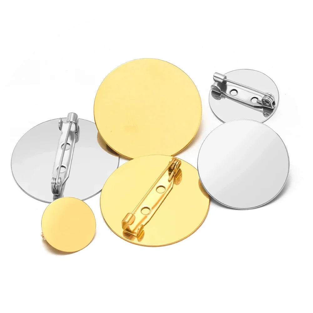 10pcs Stainless Steel Gold Brooches  Cameo Settings Bezel Disc Base Blank Tray