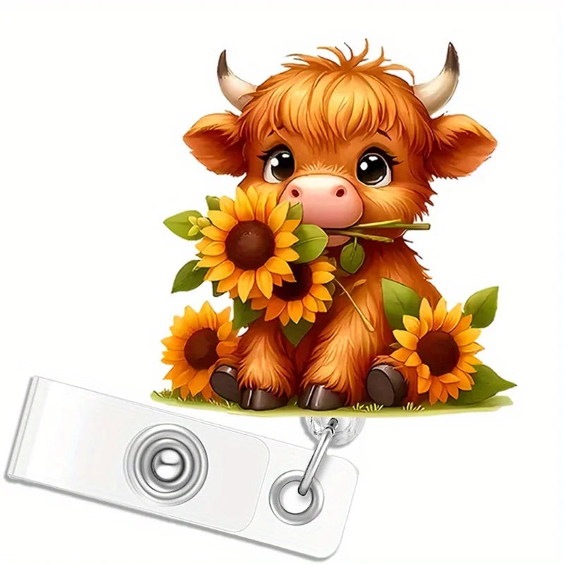 Cute cow retractable badge clip, perfect for nurses, medical staff, and office workers.