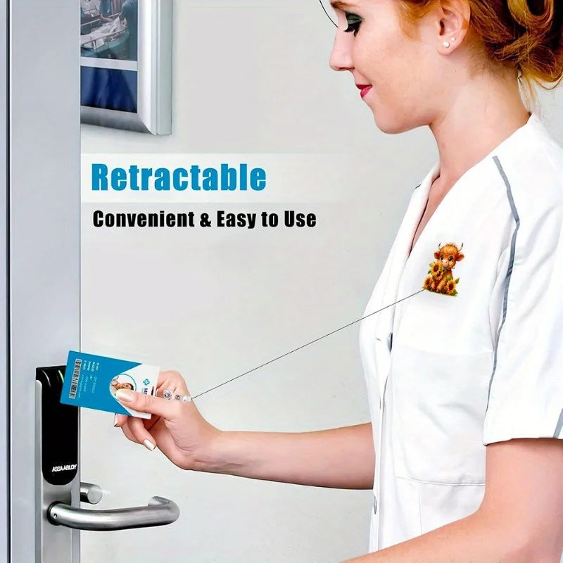Cute cow retractable badge clip, perfect for nurses, medical staff, and office workers.