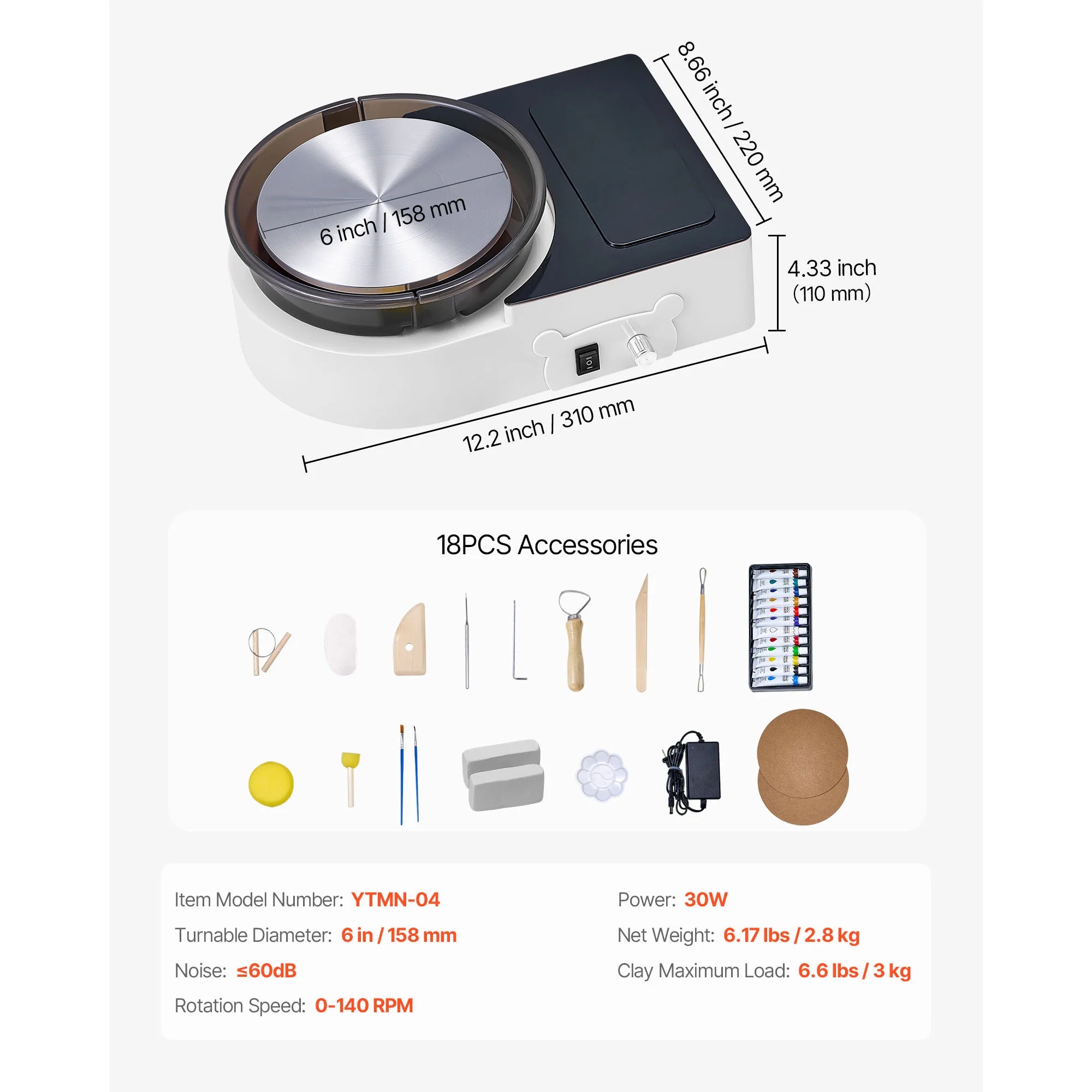Mini Pottery Wheel Turntable Forward Reverse Rotation Adjustable Speed Electric  for Kids and Adults