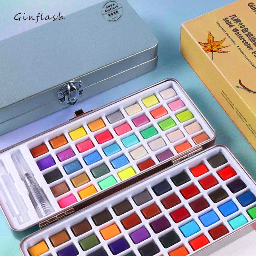 50/90 Color Solid Watercolor Paint Set , Metal Box