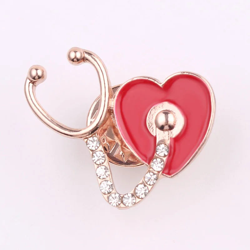 New Medical Medicine Brooch Pin Stethoscope Electrocardiogram Microscope Heart Shaped Pin Nurse Doctor Backpack Lapel Jewelry
