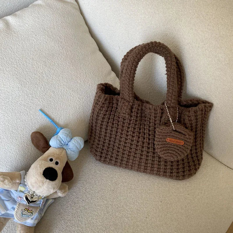 Crochet Bags Shoulder Bag Solid Color Woolen Knitted Handbag For Women