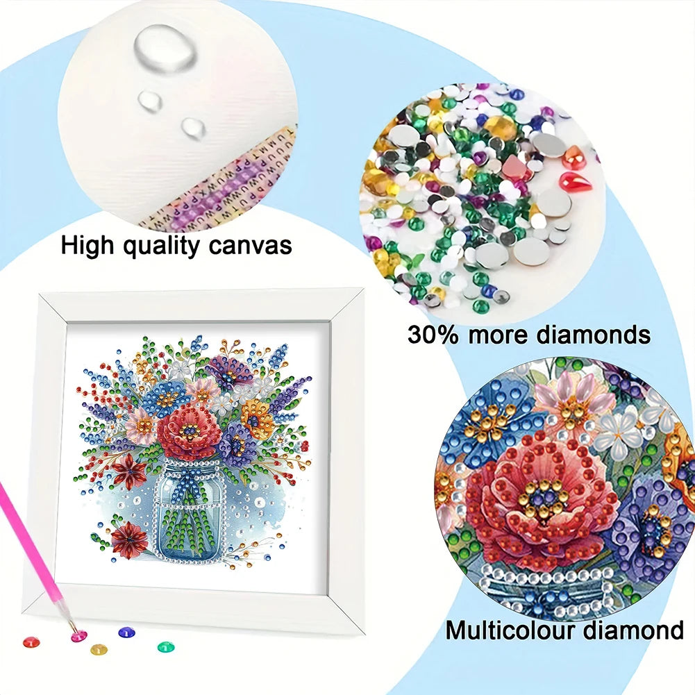 18x18cm Flower 5D DIY Special Shape Crystal Partial Diamond Painting Kit with Frame