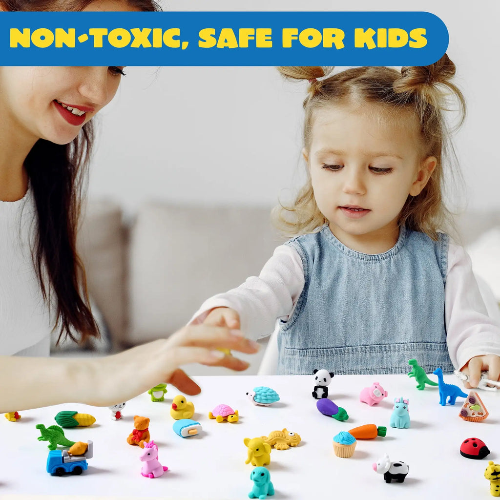 36 Pcs 3D Erasers Food Animals Erasers Bulk Fun & Cute Erasers for Pencil
