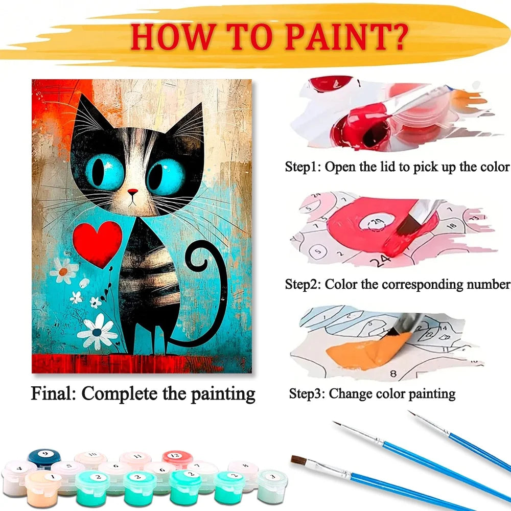 Cartoon Diy Art Paint By Numbers  Abstract Cat