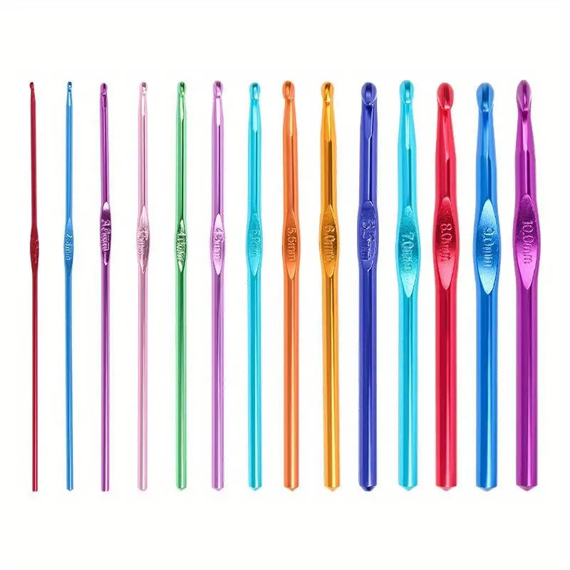 2-10mm knitting needle, 14 multicolor aluminum crochet sets for craft and yarn projects
