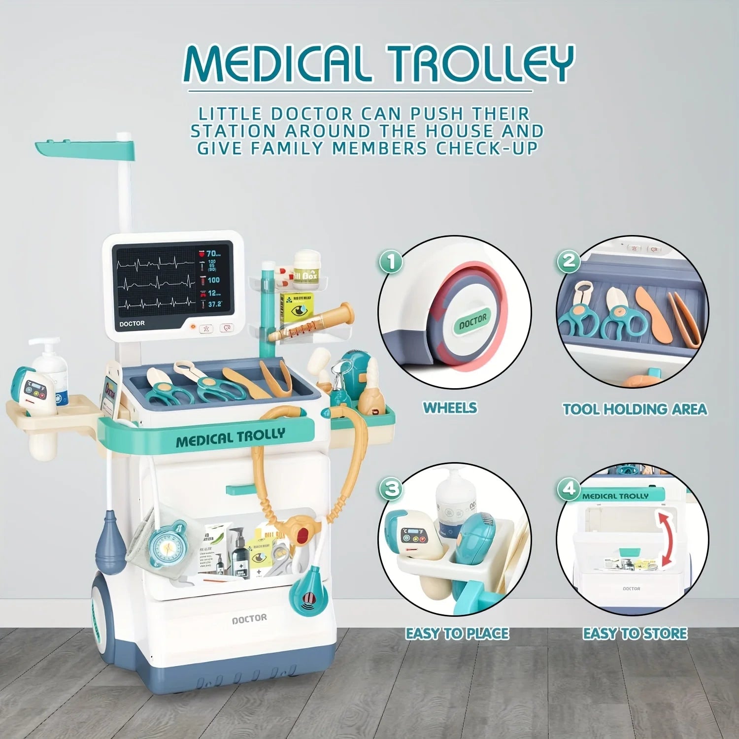 Pretend Medical Station Toy Set With Play Stethoscope And Medical Equipment - Doctor Role Play Gift,