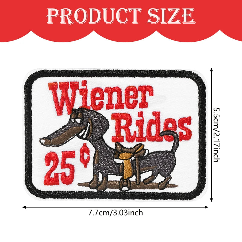 5pcs Wiener Rides 25¢ Funny Dog Iron-On Patches.